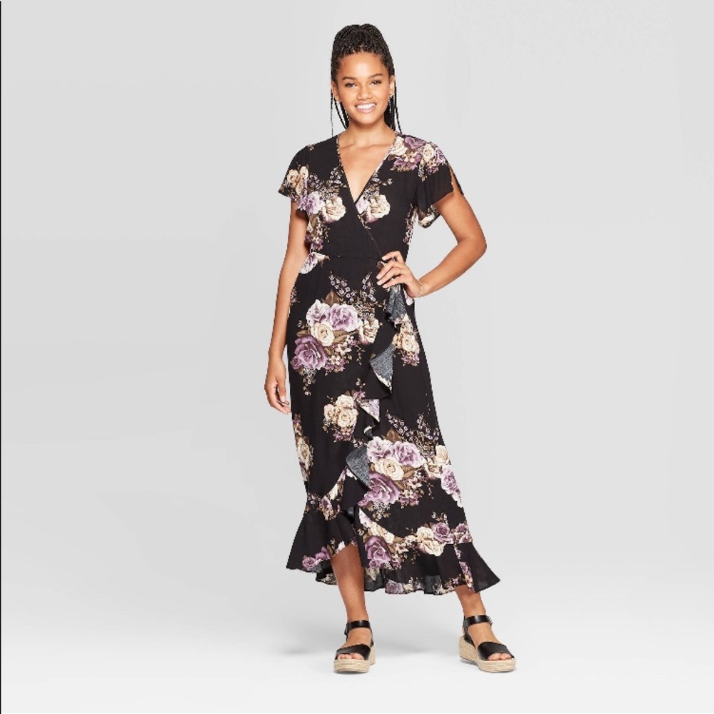 Xhilaration V-Neck Floor Length Wrap Dress